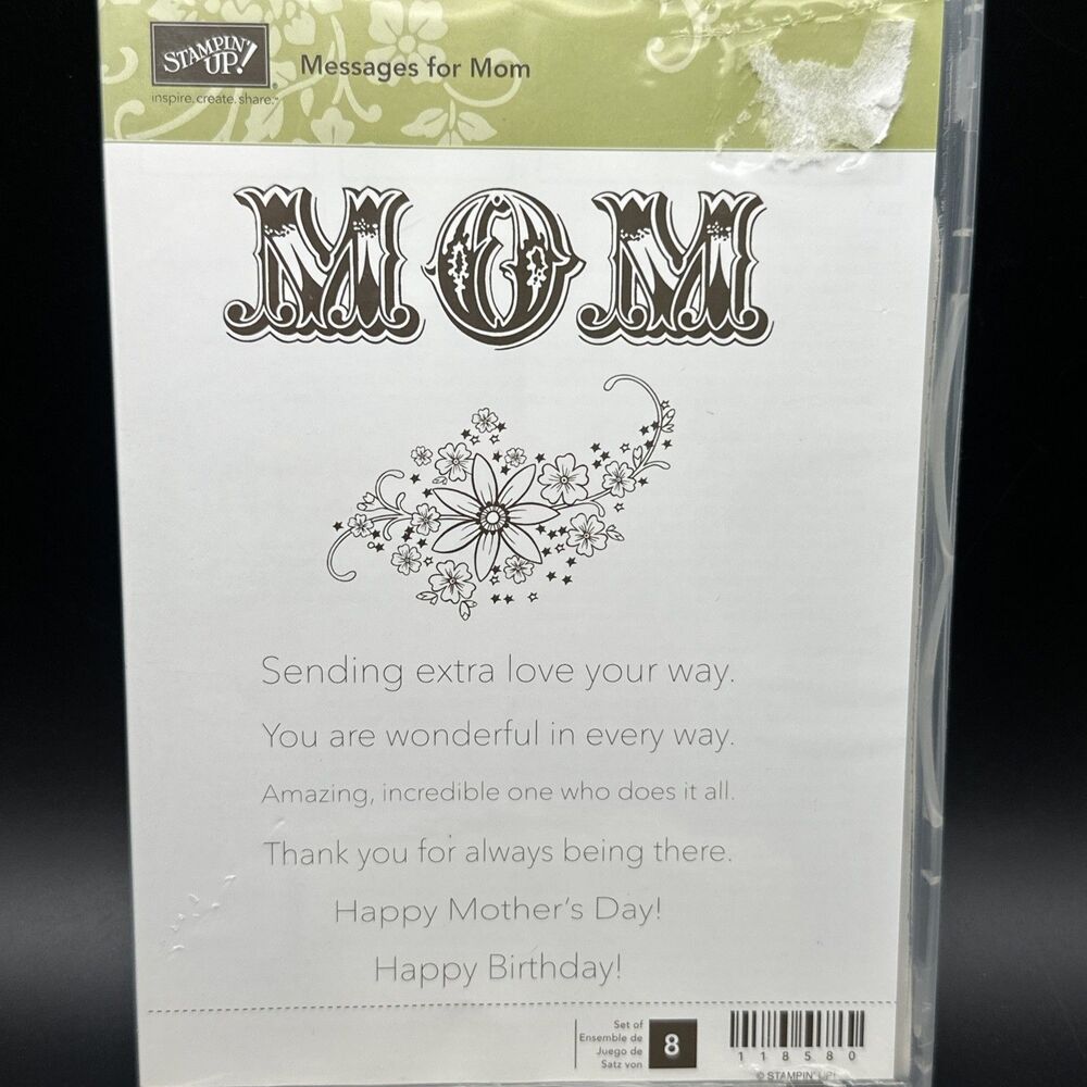 NEW Stampin Up Stamp Rubber Message For Mom Mother's Day Birthday Flower Love